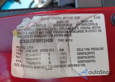 2006 Pontiac Torrent z USA, uszkodzony, nr VIN 2CKDL63F066129439
